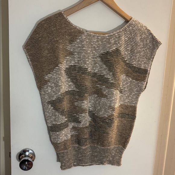 Beldoch Popper Sweaters - VTG 80s 90s Beldoch Popper sleeveless sweater top Womens Camo Abstract Linen